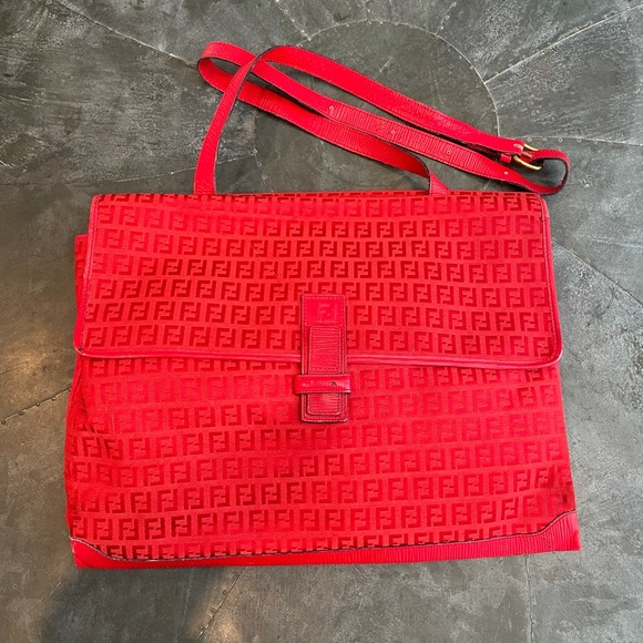 Fendi Handbags - Rare Vintage Red Fendi Zucchino Large Crossbody